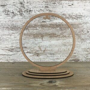 Round Story Card Ornament Holder Cherry Wood Display Stand